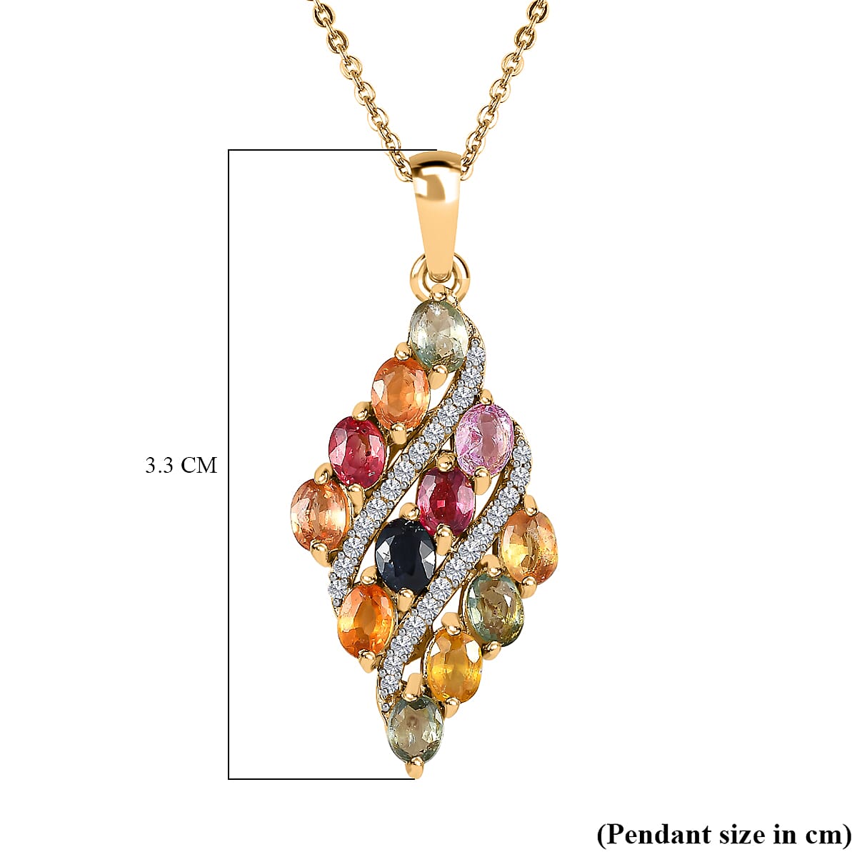 Rainbow Sapphire and Natural Zircon Cluster Pendant with Chain (Size 20) in 18K Vermeil Yellow Gold Plated Sterling Silver 3.02 Ct