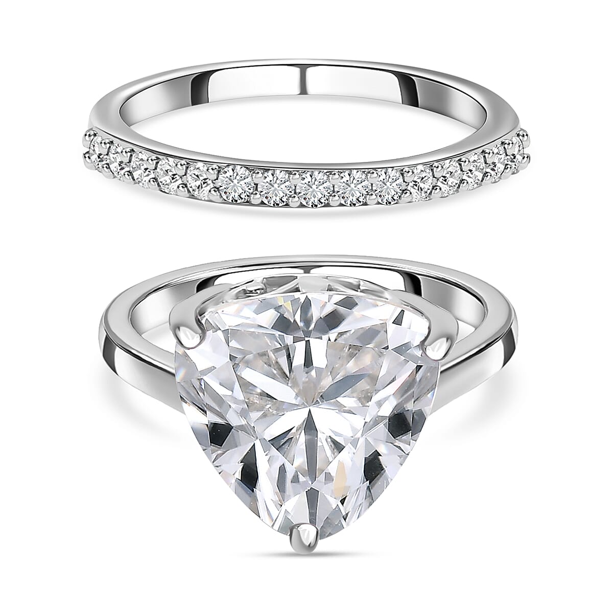 Set of 2 - Moissanite Ring in Platinum Overlay Sterling Silver 5.24 Ct.