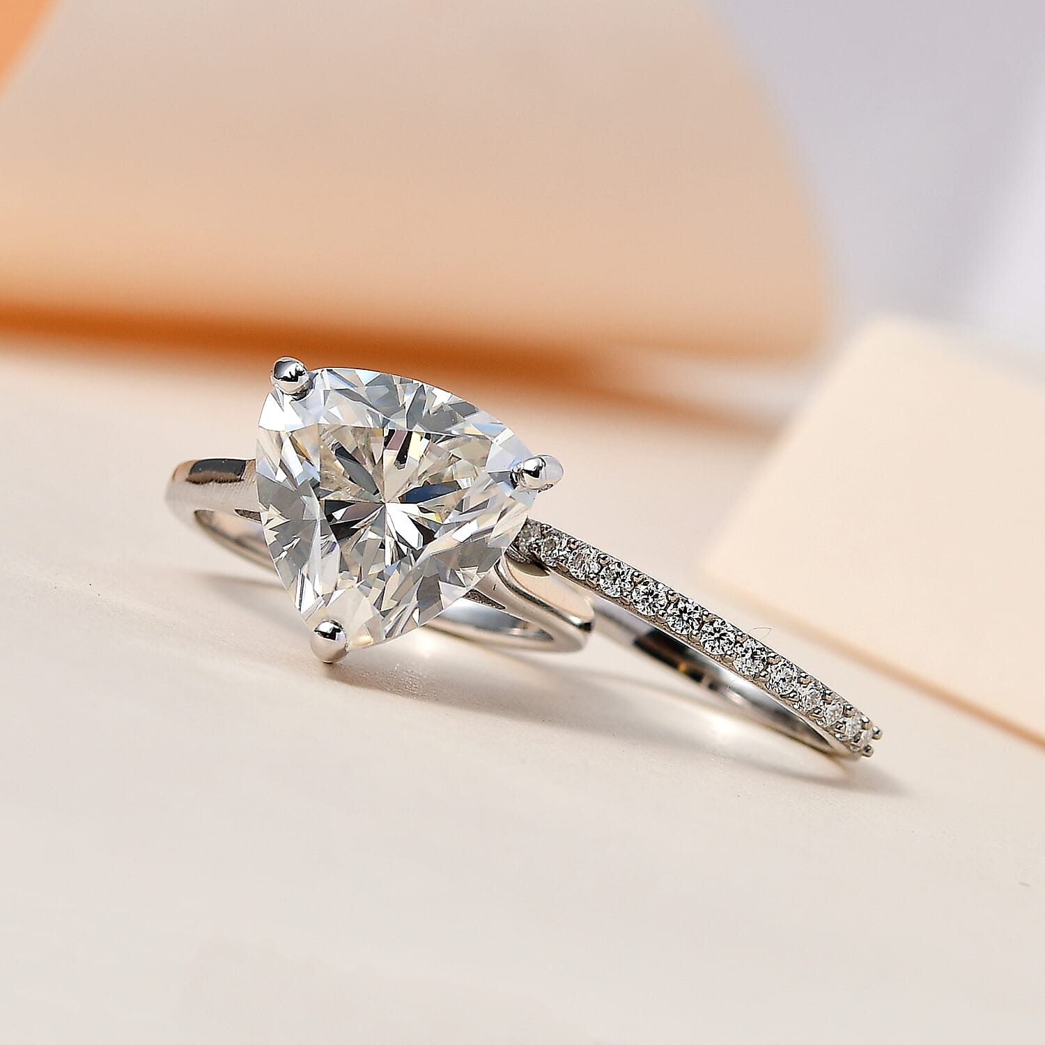 Set of 2 - Moissanite Ring in Platinum Overlay Sterling Silver 5.24 Ct.