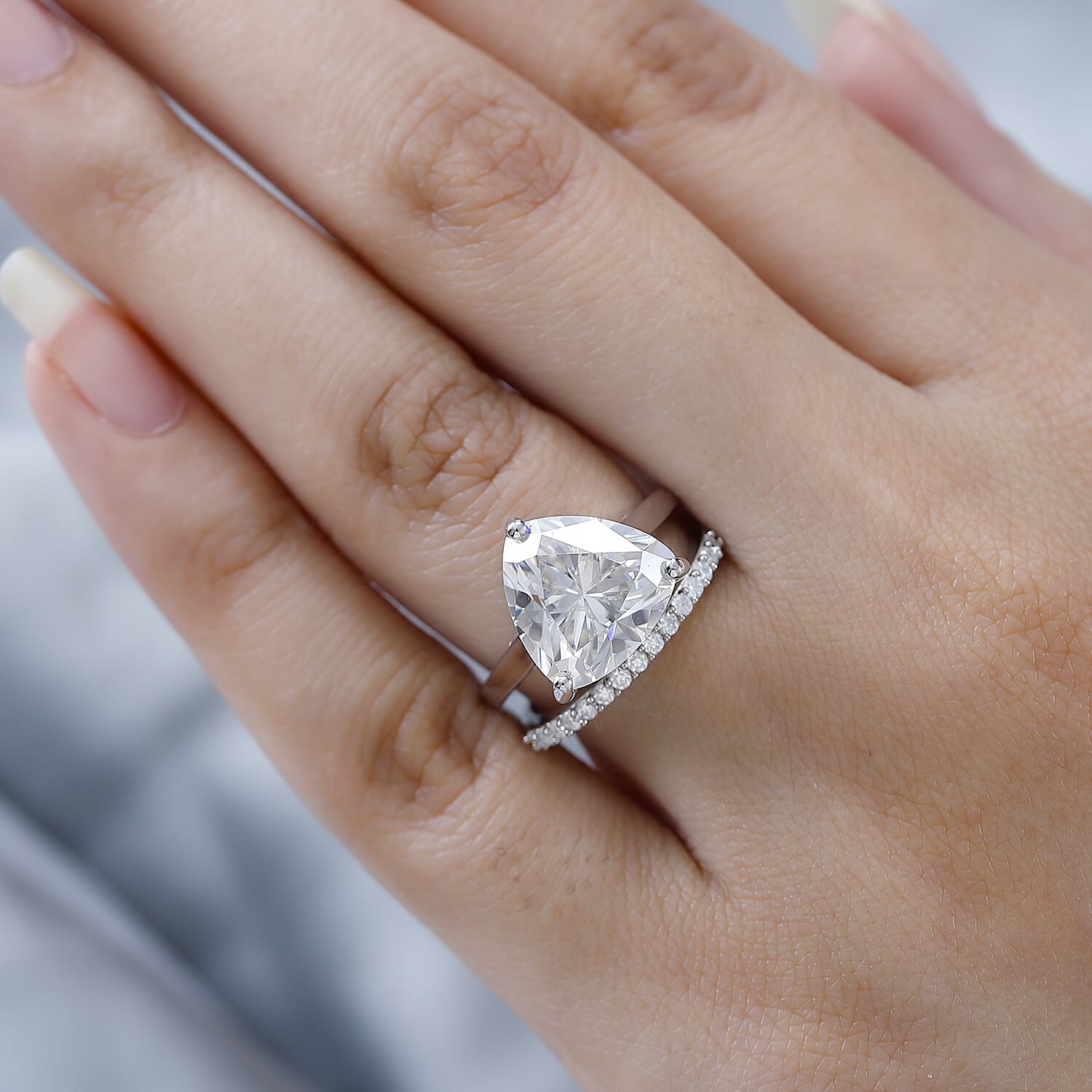 Set of 2 - Moissanite Ring in Platinum Overlay Sterling Silver 5.24 Ct.