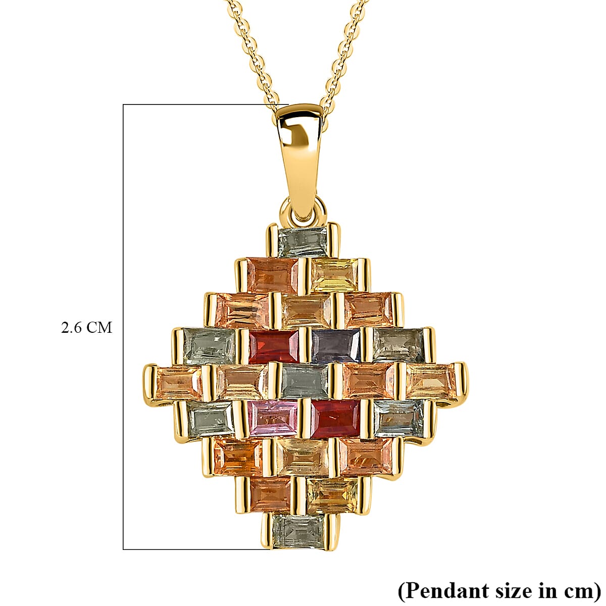 Rainbow Sapphire Pendant with Chain (Size 20) in 18K Vermeil Yellow Gold Plated Sterling Silver 2.50 Ct.