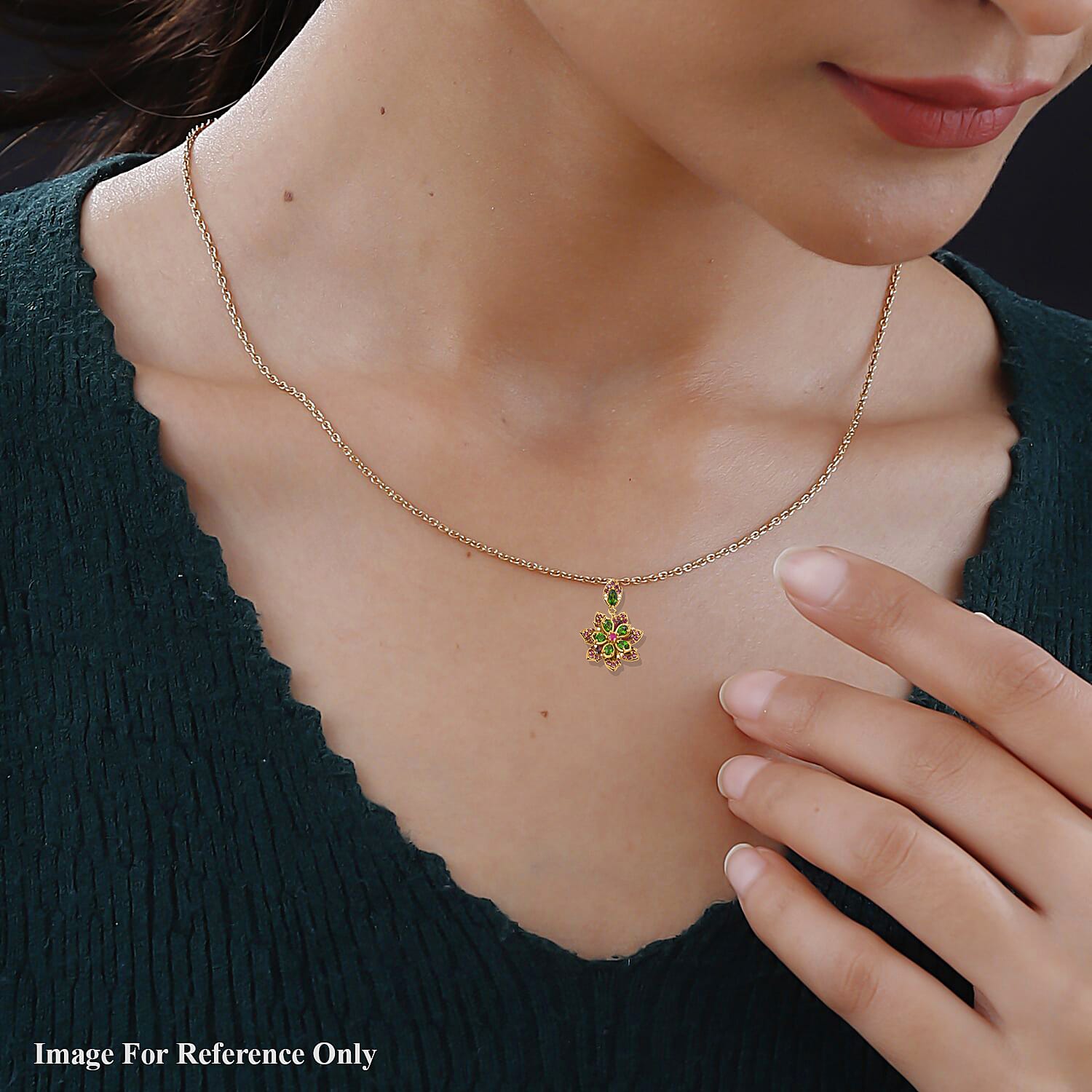 GP Italian Garden Collection - Natural Chrome Diopside & Multi Gemstone Pendant with Chain (Size 20) in 18K Yellow Gold Vermeil Plated Sterling Silver 3.96 Ct