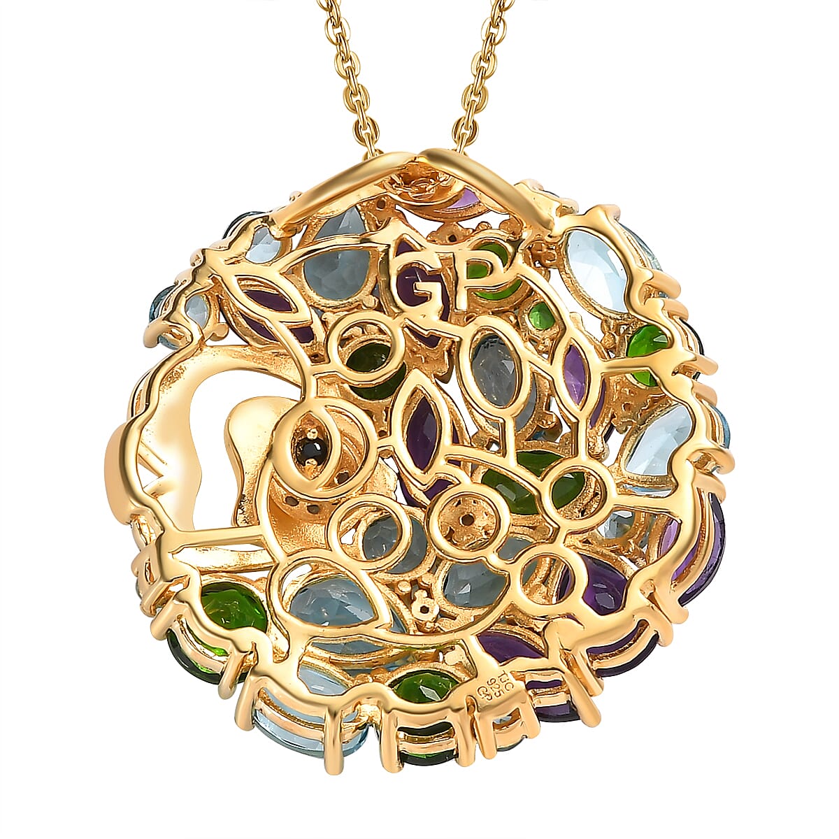 GP Sea Life Collection - Natural Chrome Diopside & Multi Gemstone Pendant with Chain (Size 20) in 18K Yellow Gold Vermeil Plated Sterling Silver 9.8 Ct