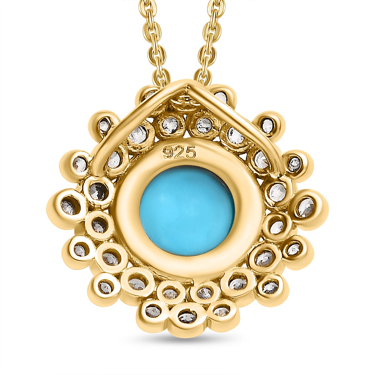 Arizona Sleeping Beauty Turquoise & Natural Zircon Pendant with Chain (Size 20) in 18K Yellow Gold Vermeil Plated Sterling Silver 2.44 Ct.