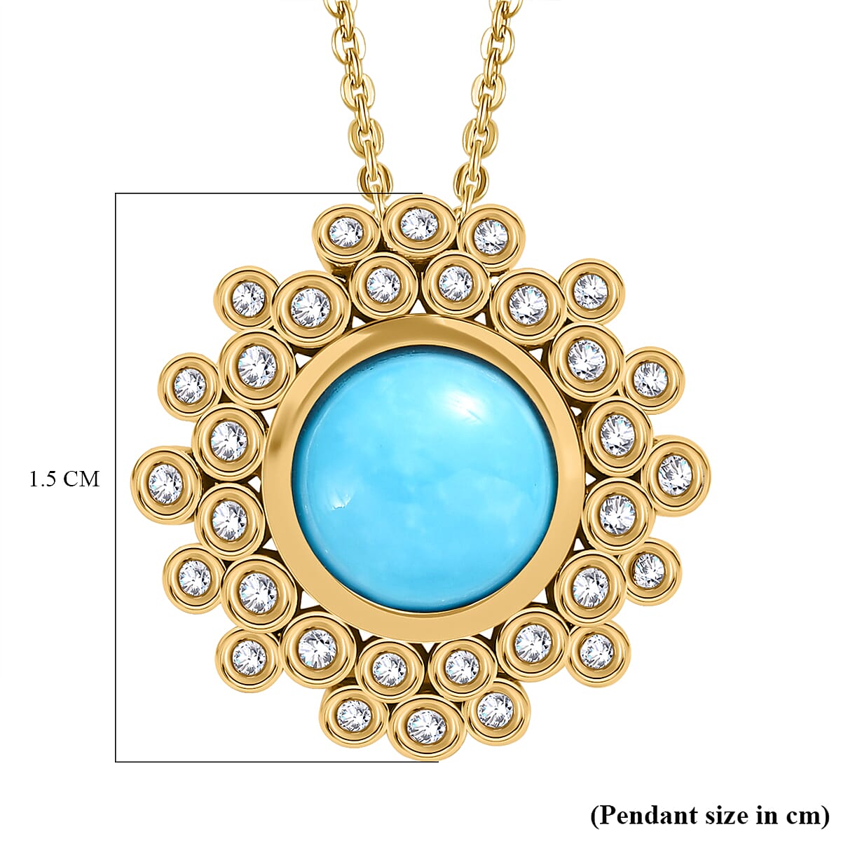 Arizona Sleeping Beauty Turquoise & Natural Zircon Pendant with Chain (Size 20) in 18K Yellow Gold Vermeil Plated Sterling Silver 2.44 Ct.