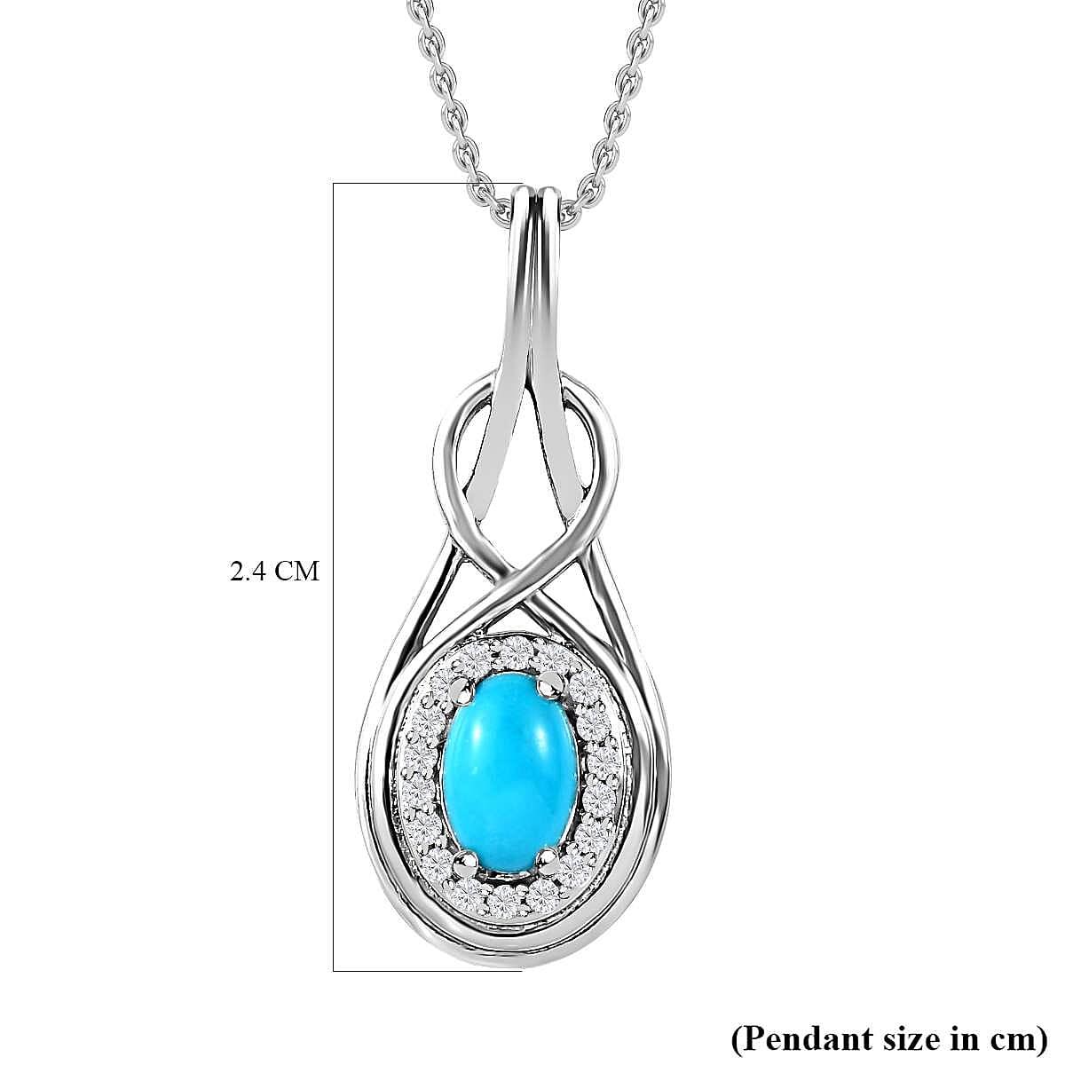 Arizona Sleeping Beauty Turquoise & Natural Zircon Platinum Overlay Sterling Silver Pendant with Stainless Steel Chain (Size 20)