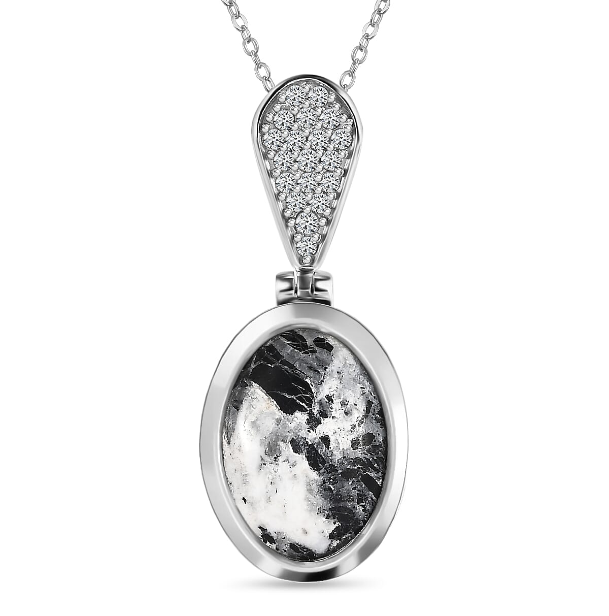 White Buffalo and Natural Zircon Pendant with Chain (Size 20) in Platinum Overlay Sterling Silver 6.26 Ct