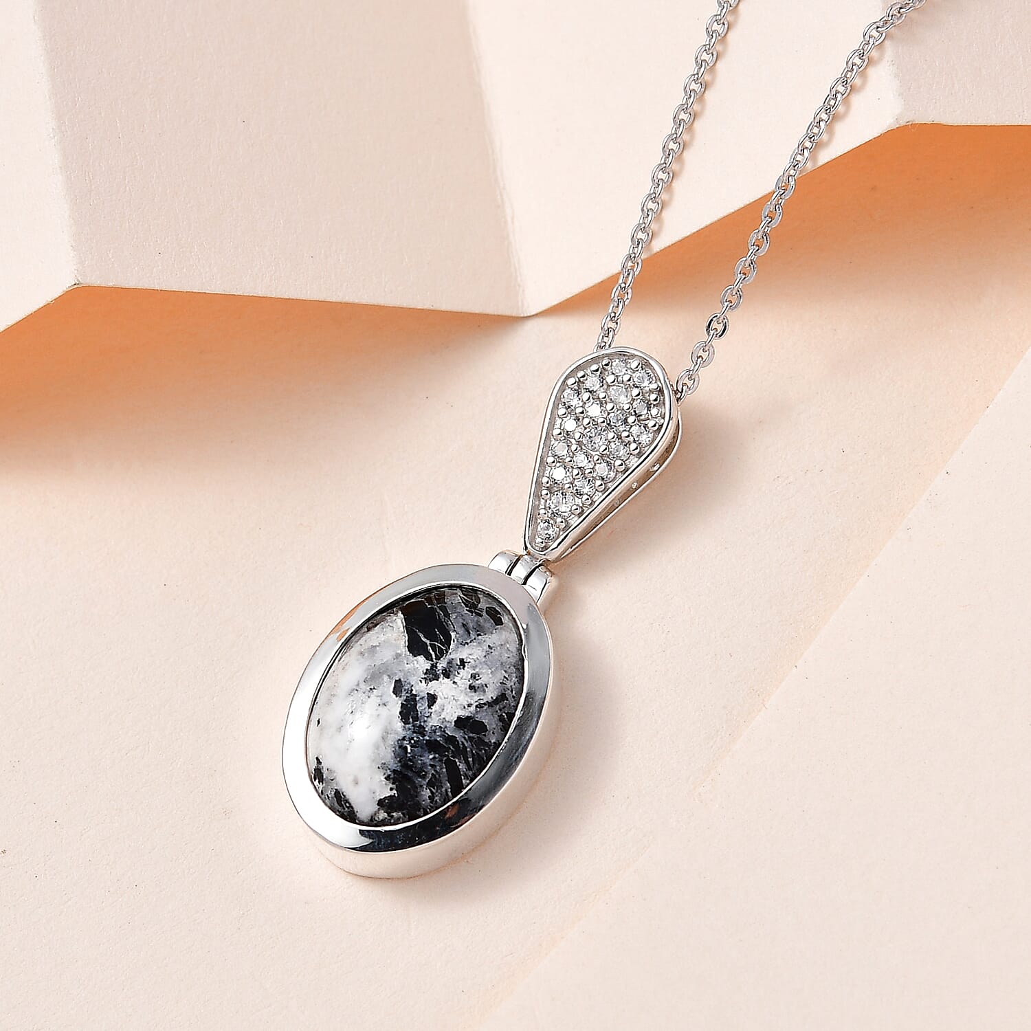 White Buffalo and Natural Zircon Pendant with Chain (Size 20) in Platinum Overlay Sterling Silver 6.26 Ct