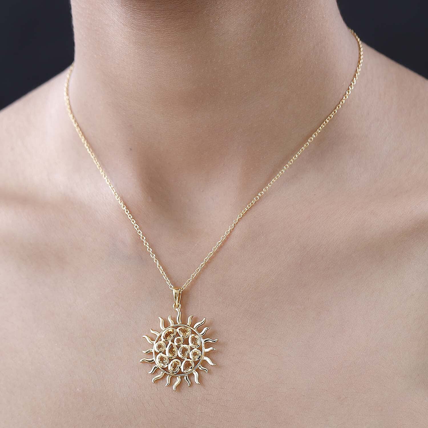 GP- Celestial Dream Collection - Citrine Sunburst Pendant with Chain (Size 20) in 18K Vermeil Yellow Gold Plated Sterling Silver 1.81 Ct