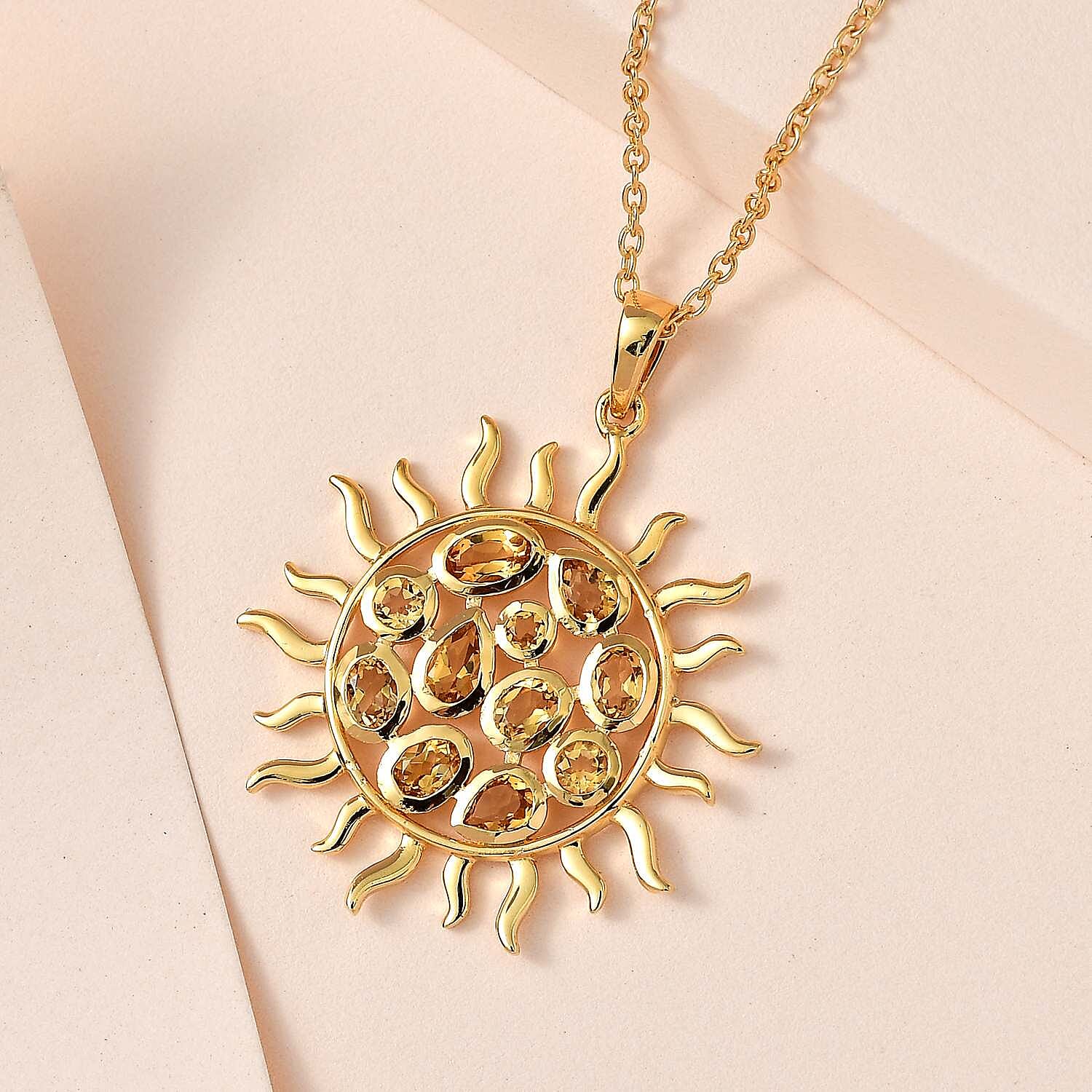 GP- Celestial Dream Collection - Citrine Sunburst Pendant with Chain (Size 20) in 18K Vermeil Yellow Gold Plated Sterling Silver 1.81 Ct