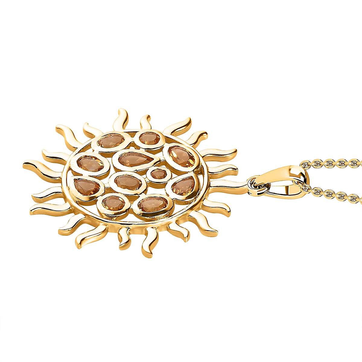 GP- Celestial Dream Collection - Citrine Sunburst Pendant with Chain (Size 20) in 18K Vermeil Yellow Gold Plated Sterling Silver 1.81 Ct