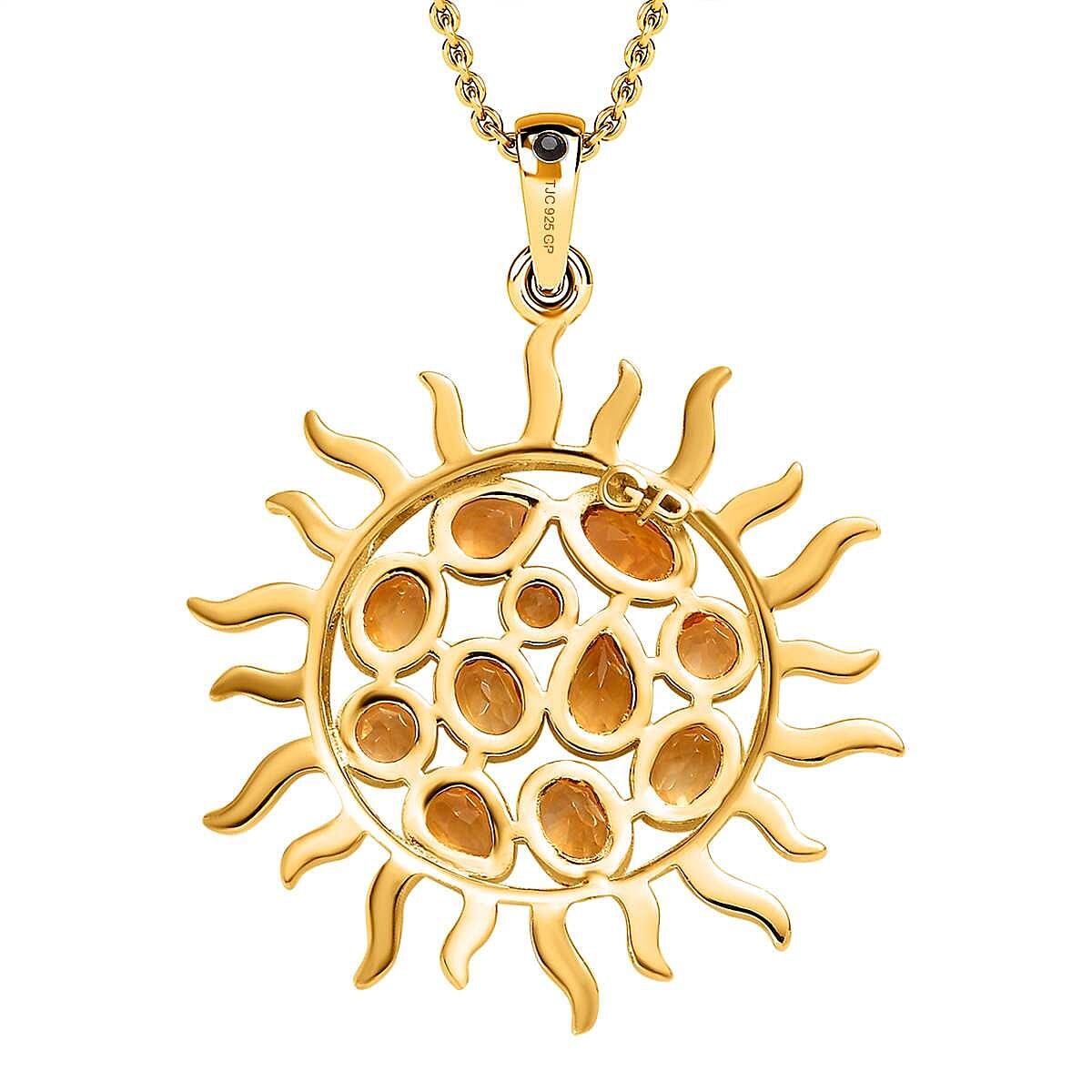 GP- Celestial Dream Collection - Citrine Sunburst Pendant with Chain (Size 20) in 18K Vermeil Yellow Gold Plated Sterling Silver 1.81 Ct