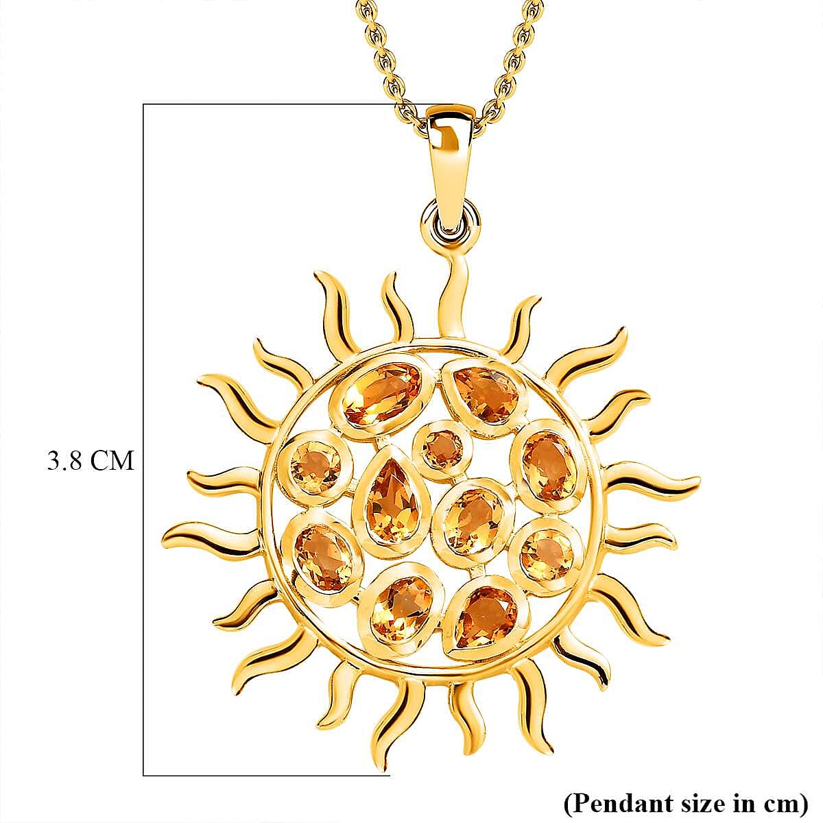 GP- Celestial Dream Collection - Citrine Sunburst Pendant with Chain (Size 20) in 18K Vermeil Yellow Gold Plated Sterling Silver 1.81 Ct