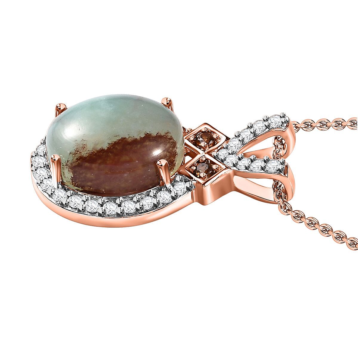 Zimbaprase, Natural White Zircon and Brown Zircon Pendant with Chain (Size 20) in 18K Rose Gold Vermeil Plated Sterling Silver 5.55 Ct