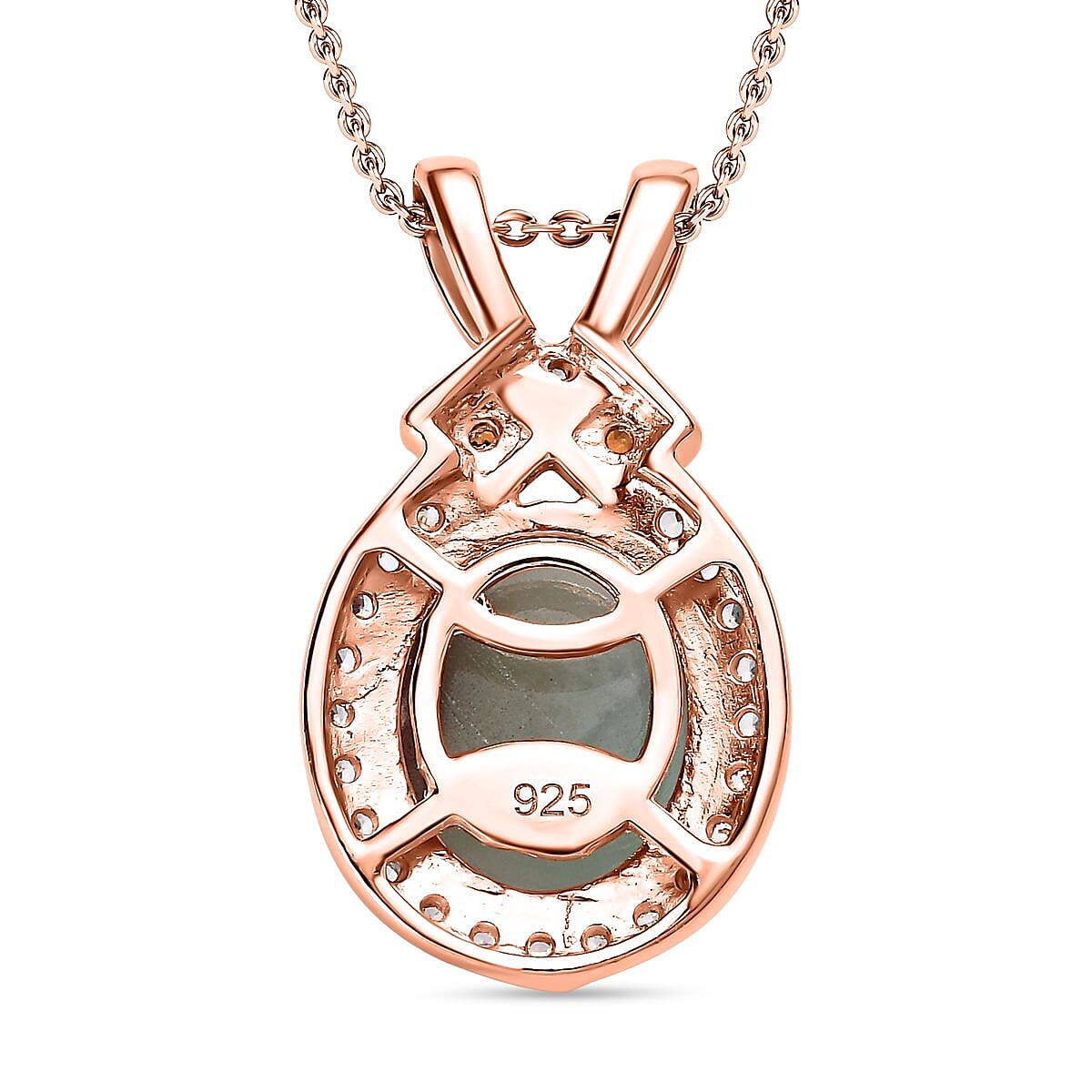 Zimbaprase, Natural White Zircon and Brown Zircon Pendant with Chain (Size 20) in 18K Rose Gold Vermeil Plated Sterling Silver 5.55 Ct