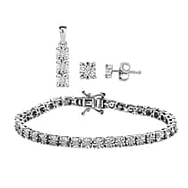 3 Piece Set - Diamond (0.250ct) Box Bracelet (Size 6.5), Earrings and Pendant in Platinum Overlay Sterling Silver