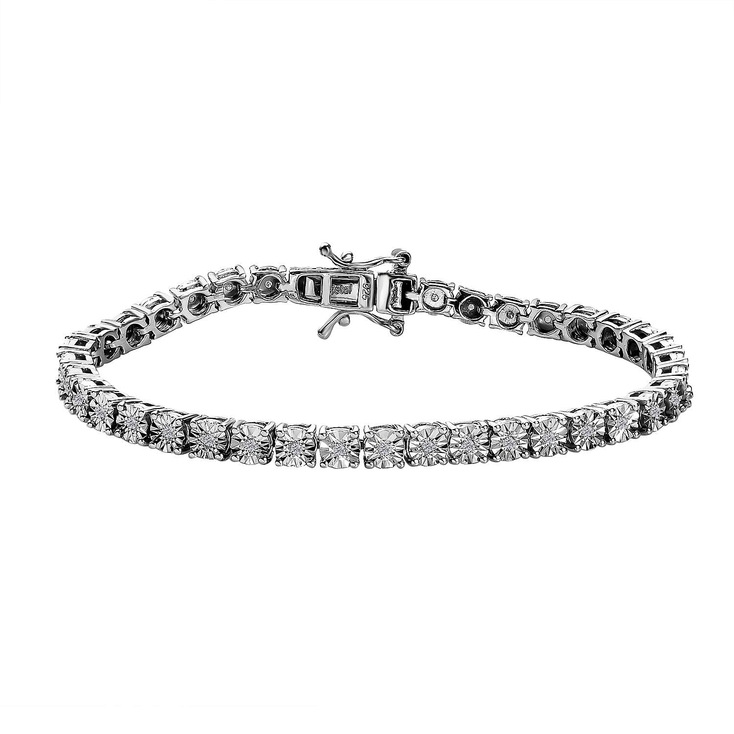 Cyber Monday Deal - 3 Piece Set - Diamond (0.250ct) Box Bracelet (Size 6.5), Earrings and Pendant in Platinum Overlay Sterling Silver