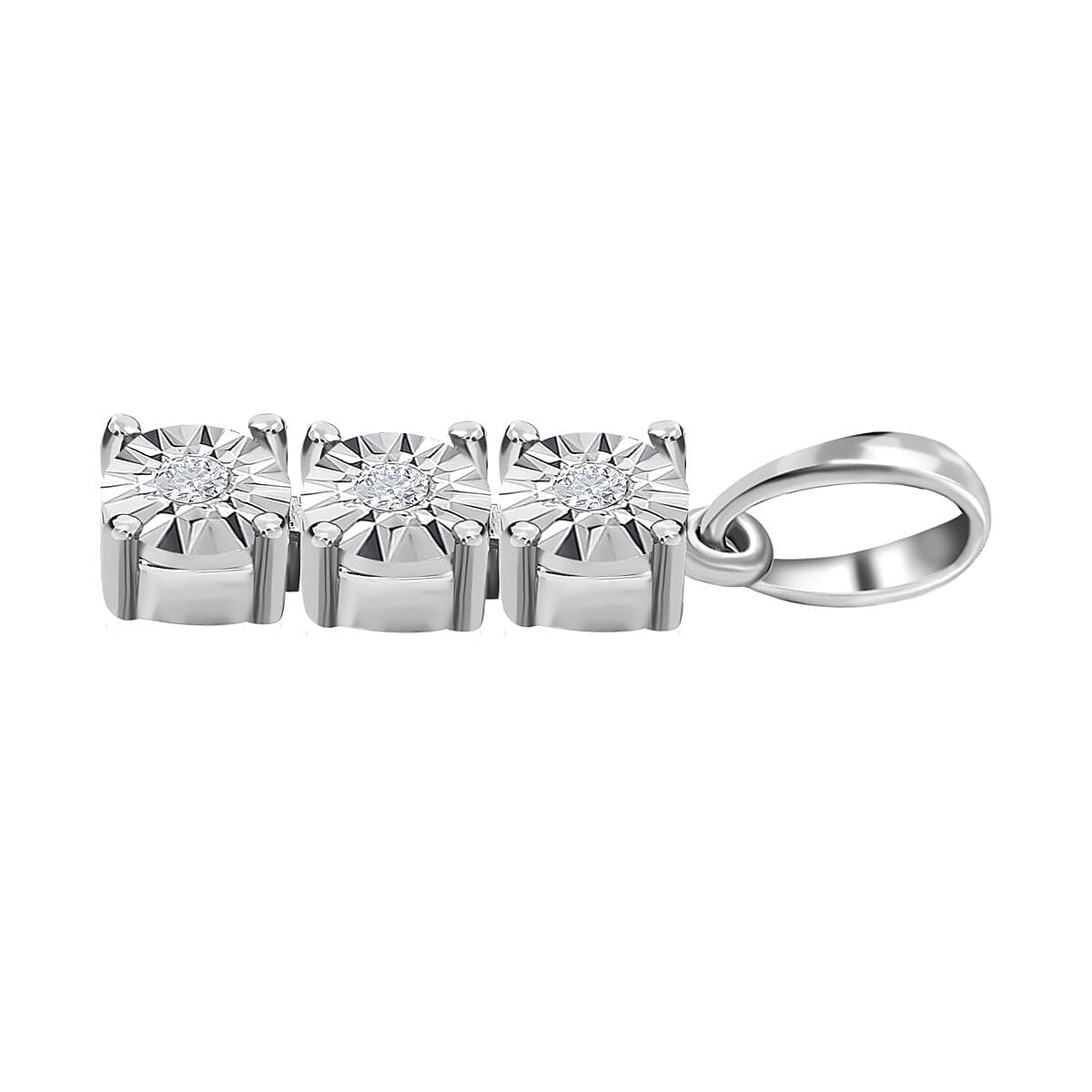 3 Piece Set -  White Diamond Cluster Bracelet and Solitaire Stud Push Post Earring and Fancy Pendant in Platinum Overlay Sterling Silver  Wt. 35.7 Gms  0.250  Ct.