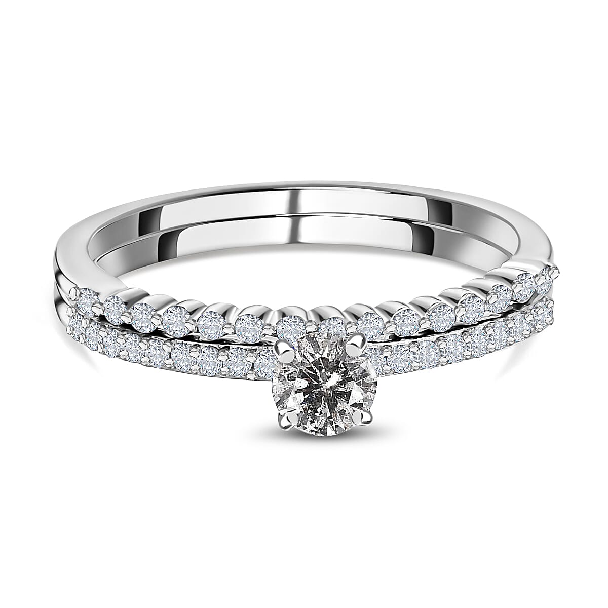 Set of 2 - 9K White Gold SGL Certified Diamond (G-H) Ring 0.50 Ct