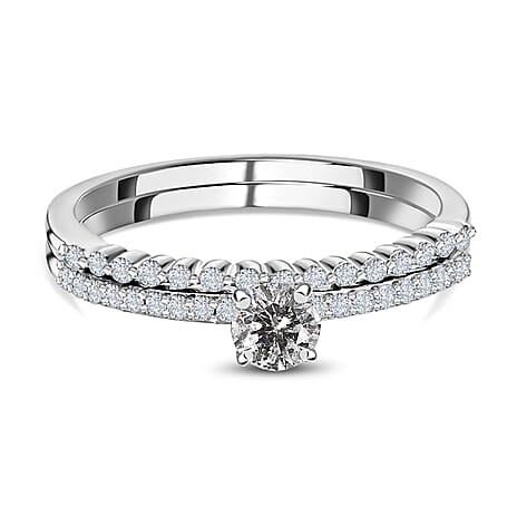Set of 2 - 9K White Gold SGL Certified Diamond (G-H) Ring 0.50 Ct