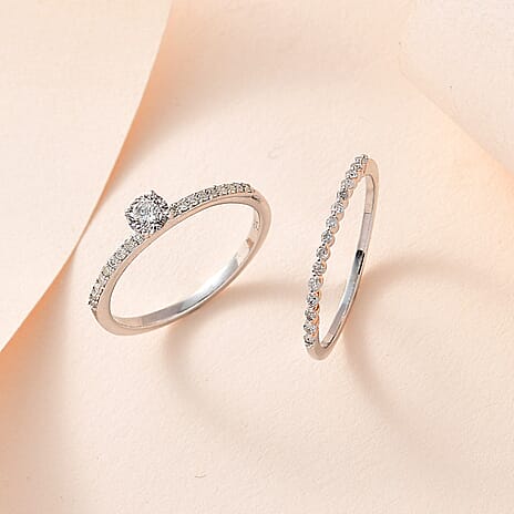 Set of 2 - 9K White Gold SGL Certified Diamond (G-H) Ring 0.50 Ct