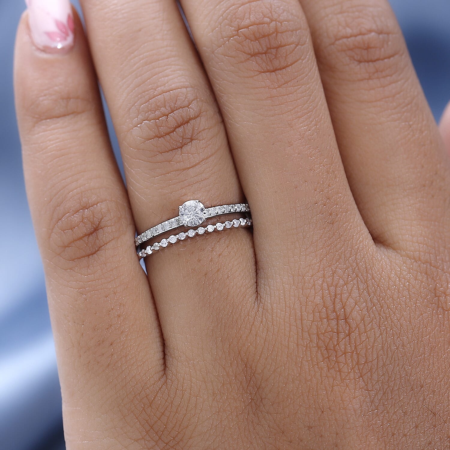 Set of 2 - 9K White Gold SGL Certified Diamond (G-H) Ring 0.50 Ct