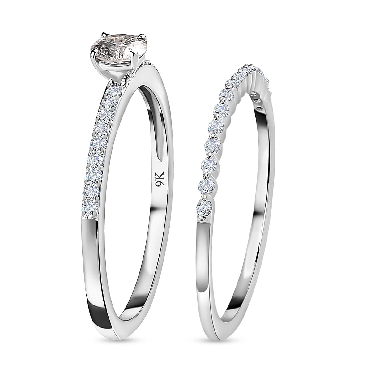 Set of 2 - 9K White Gold SGL Certified Diamond (G-H) Ring 0.50 Ct