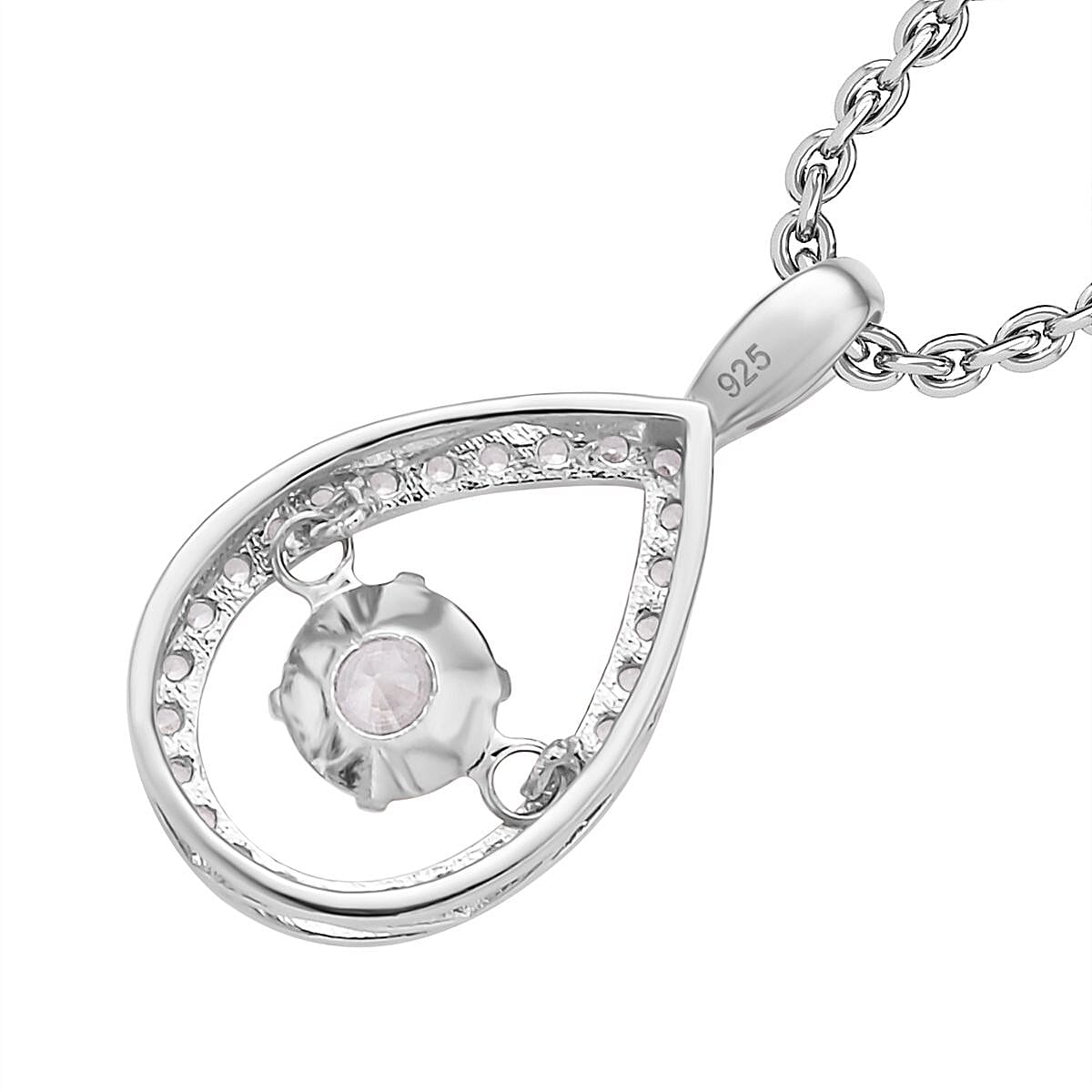 Simulated Diamond Rhodium Overlay Sterling Silver Pendant with Stainless Steel Chain (Size 20)