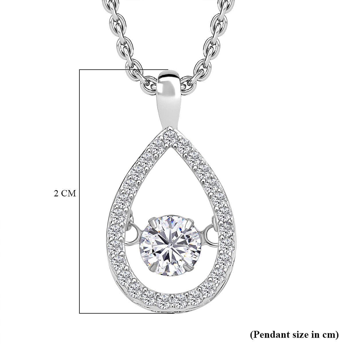 Simulated Diamond Rhodium Overlay Sterling Silver Pendant with Stainless Steel Chain (Size 20)