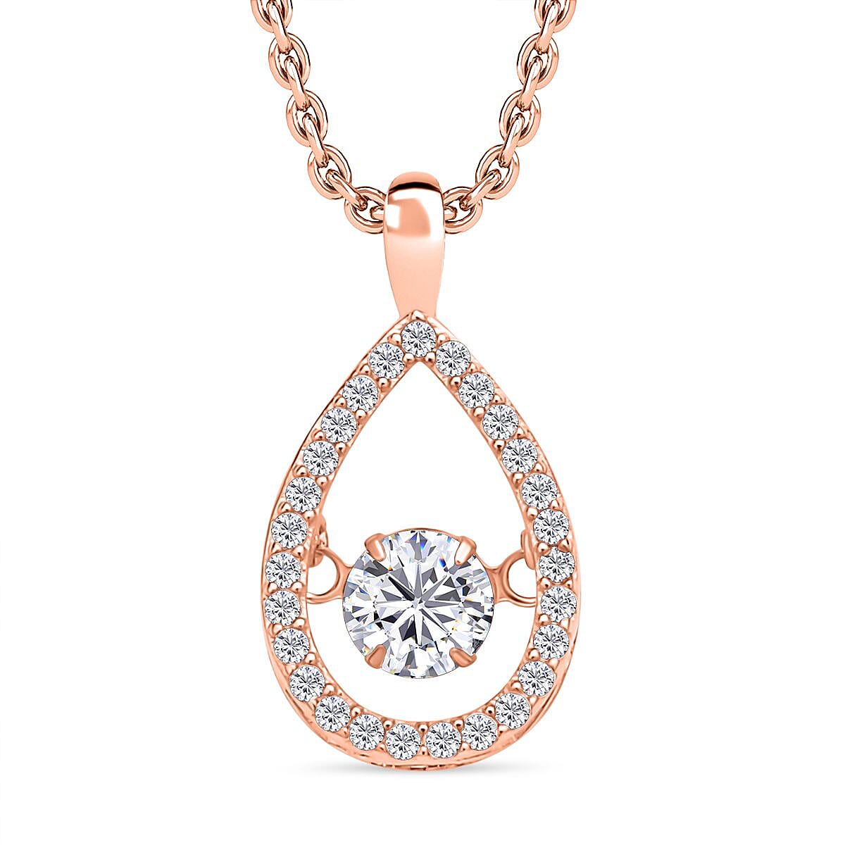 Simulated Pink Sapphire Sterling Silver Pendant with Stainless Steel Chain (Size 20) in Rose Gold Tone