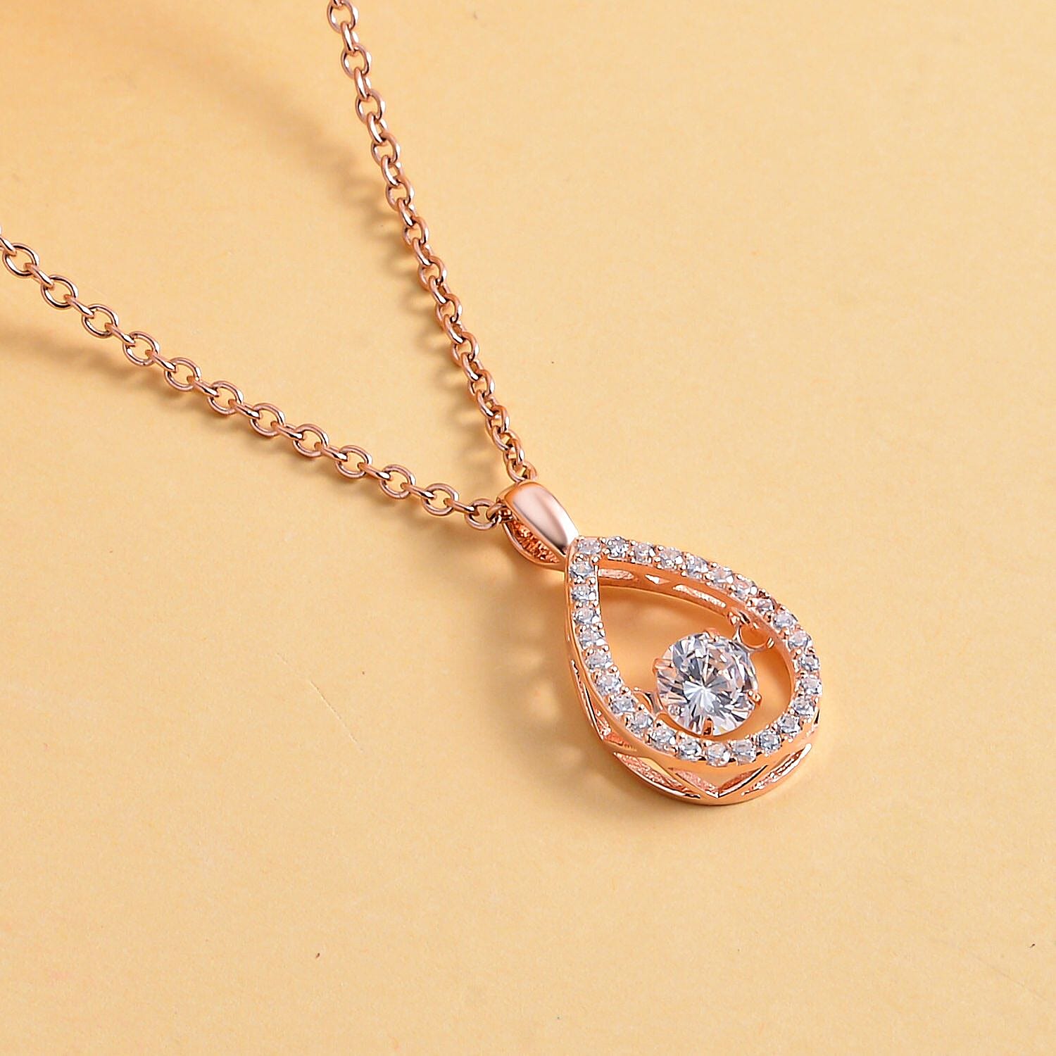Simulated Pink Sapphire Sterling Silver Pendant with Stainless Steel Chain (Size 20) in Rose Gold Tone