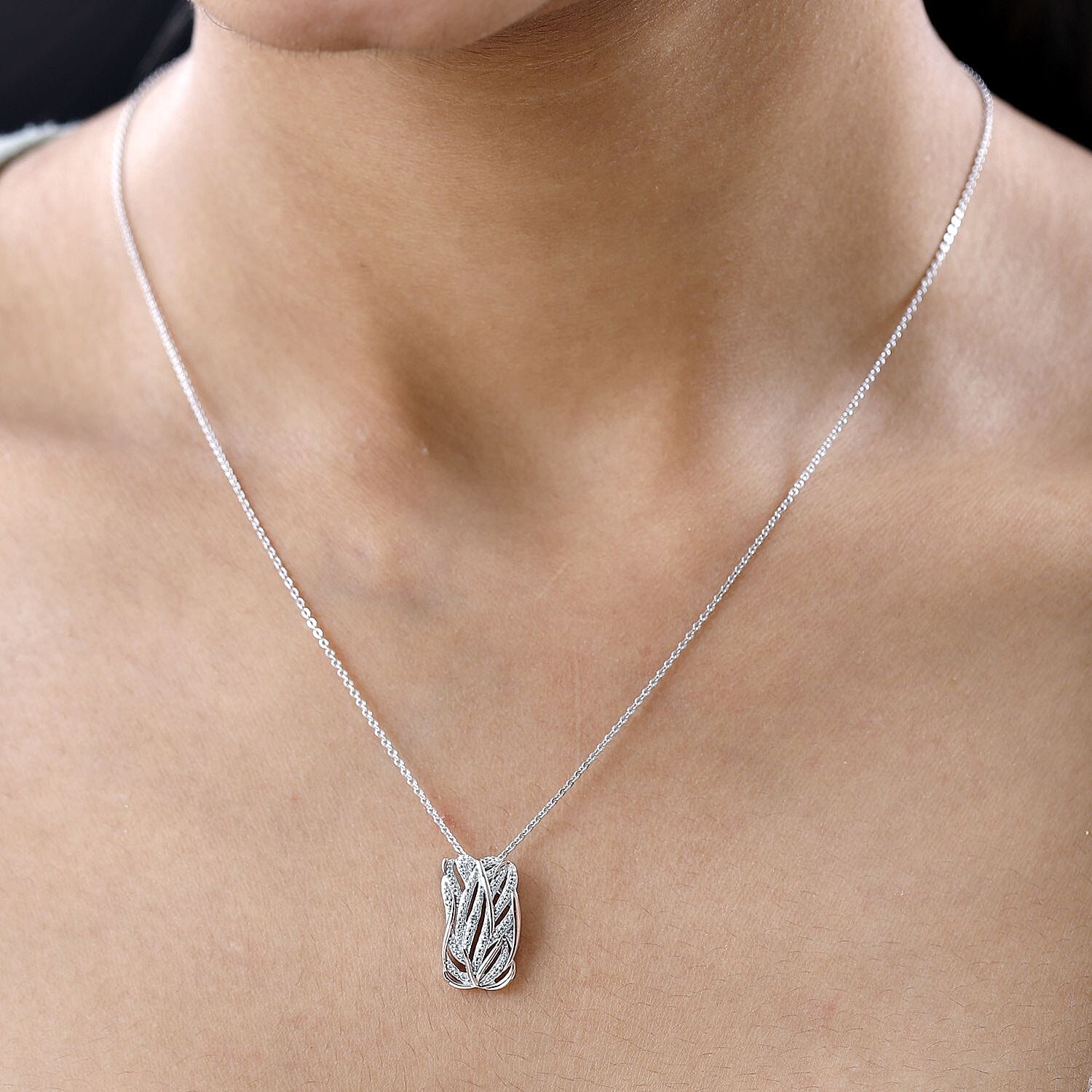 Diamond Criss Cross Pendant with Chain (Size 20) in 18K Vermeil Rose Gold Plated and Platinum Overlay Sterling Silver