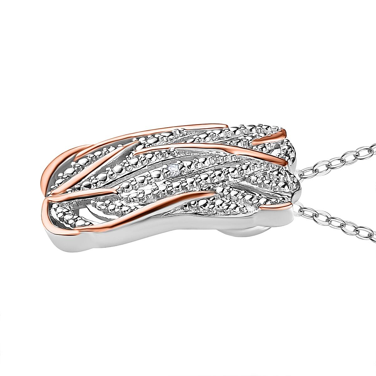 Diamond Criss Cross Pendant with Chain (Size 20) in 18K Vermeil Rose Gold Plated and Platinum Overlay Sterling Silver