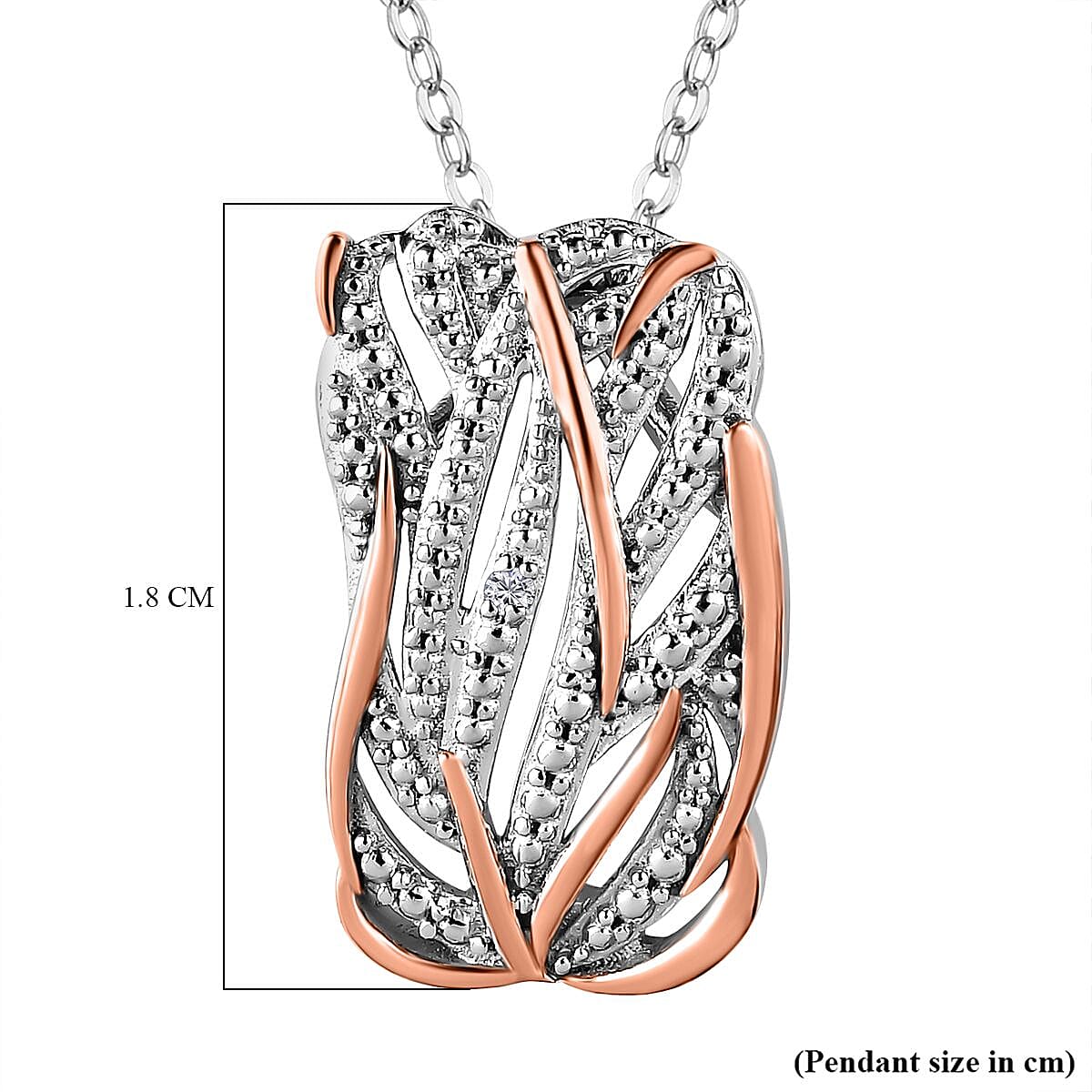 Diamond Criss Cross Pendant with Chain (Size 20) in 18K Vermeil Rose Gold Plated and Platinum Overlay Sterling Silver