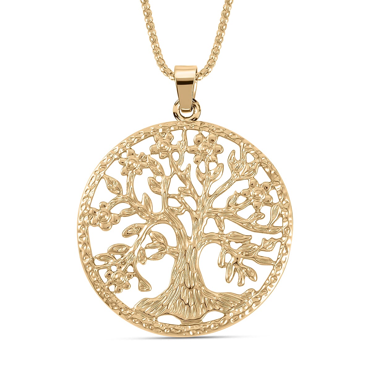 2 Piece Set- Gold Plated Tree of Life Earrings and Pendant with Chain (Size 28)