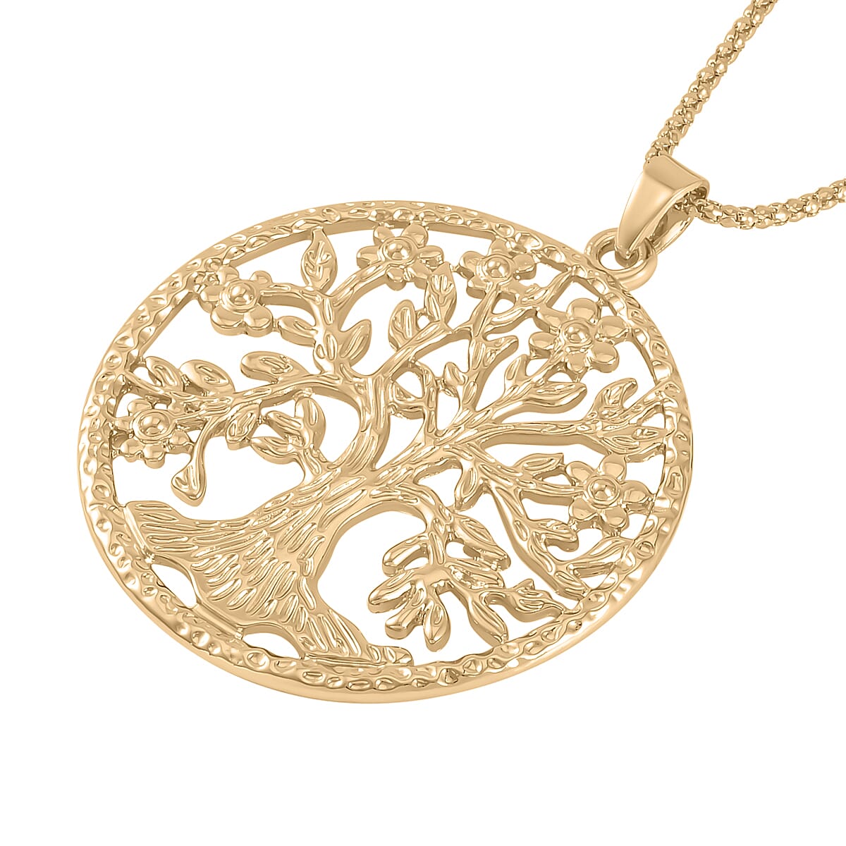 2 Piece Set- Gold Plated Tree of Life Earrings and Pendant with Chain (Size 28)
