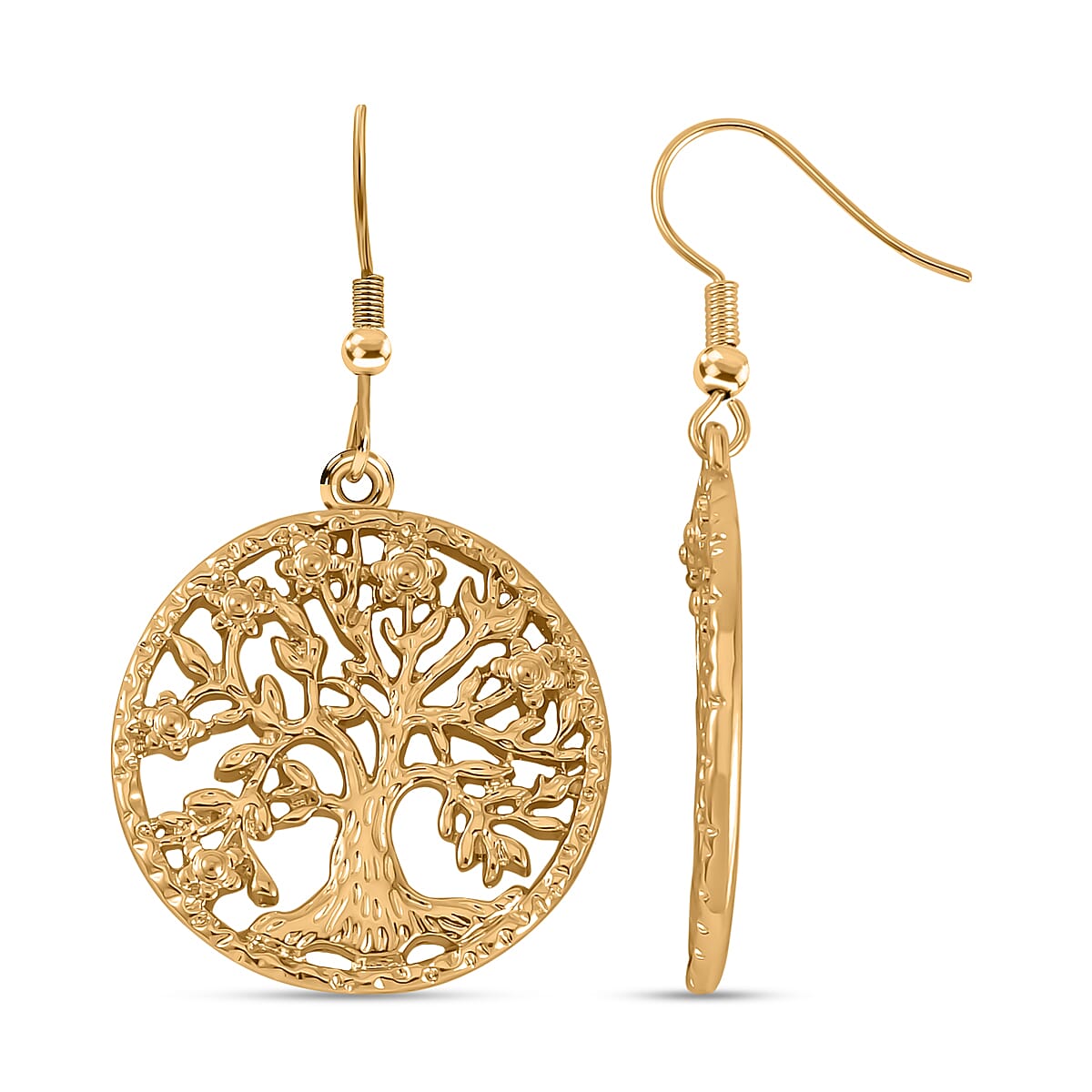 2 Piece Set- Gold Plated Tree of Life Earrings and Pendant with Chain (Size 28)