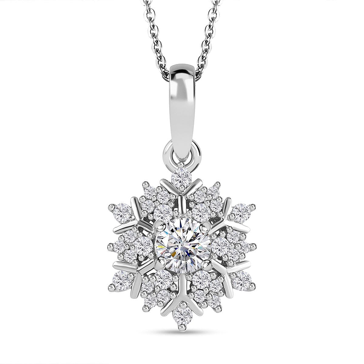 Moissanite Cluster Pendant with Chain (Size-20) in Platinum Overlay Sterling Silver