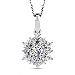 Moissanite Cluster Pendant with Chain (Size-20) in Platinum Overlay Sterling Silver