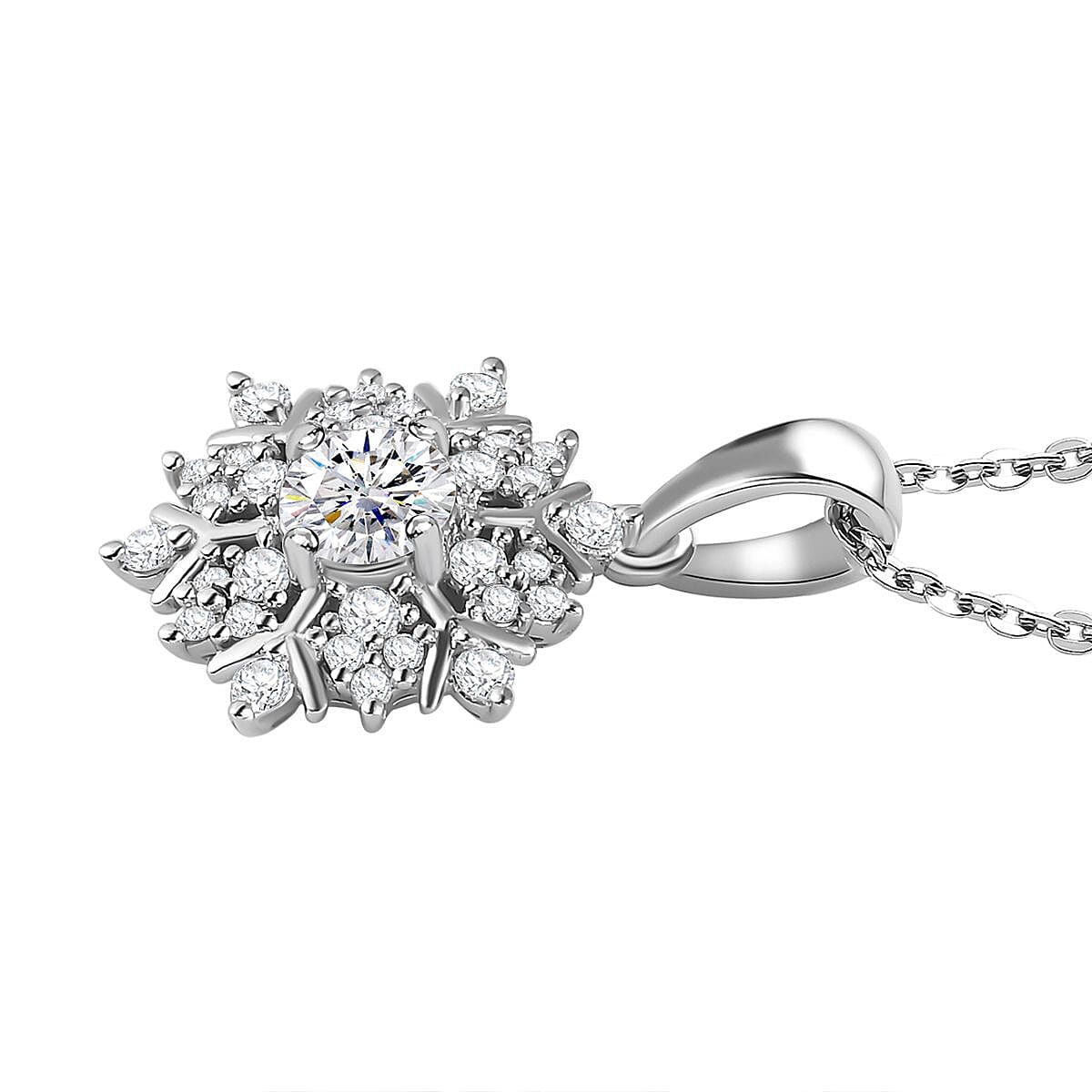 Moissanite Cluster Pendant with Chain (Size-20) in Platinum Overlay Sterling Silver