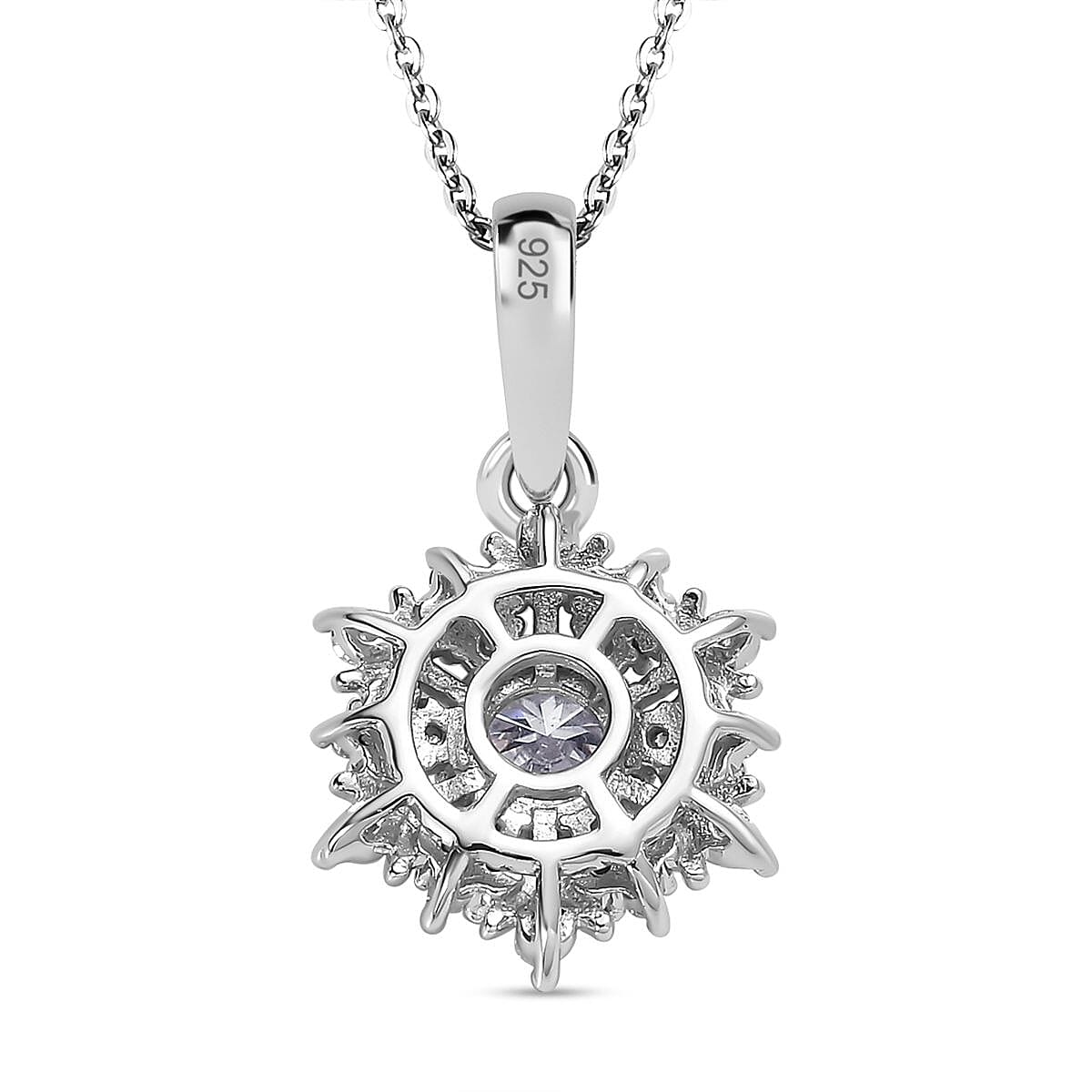 Moissanite Cluster Pendant with Chain (Size-20) in Platinum Overlay Sterling Silver