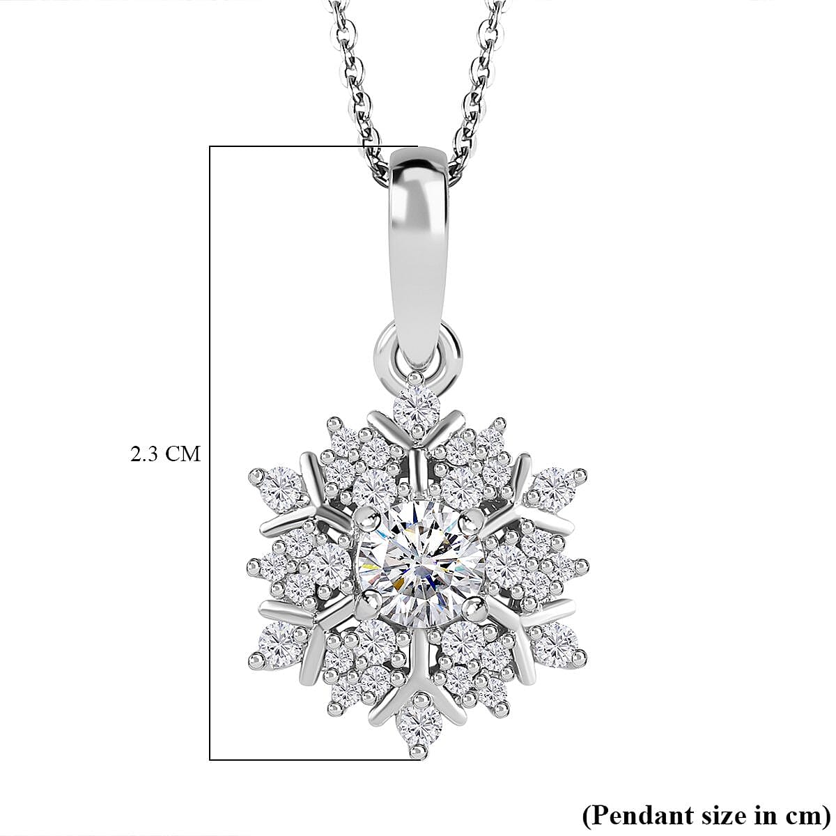 Moissanite Cluster Pendant with Chain (Size-20) in Platinum Overlay Sterling Silver