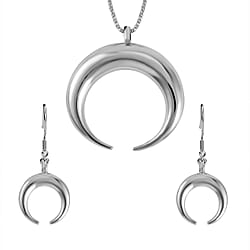 2 Piece Set - Crescent Horn Necklace (Size 28-2 Inch Ext.) and Hook Earrings in Silver Tone