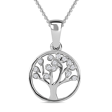 Moissanite Tree of Life Pendant with Chain (Size 20) in Platinum Overlay Sterling Silver 0.070 Ct.
