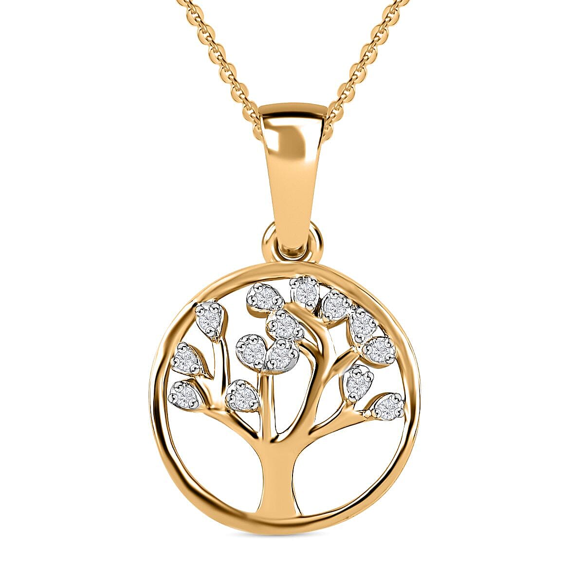 Moissanite Pendant with Chain (Size-20) in 18K Yellow Gold Vermeil Plated Sterling Silver