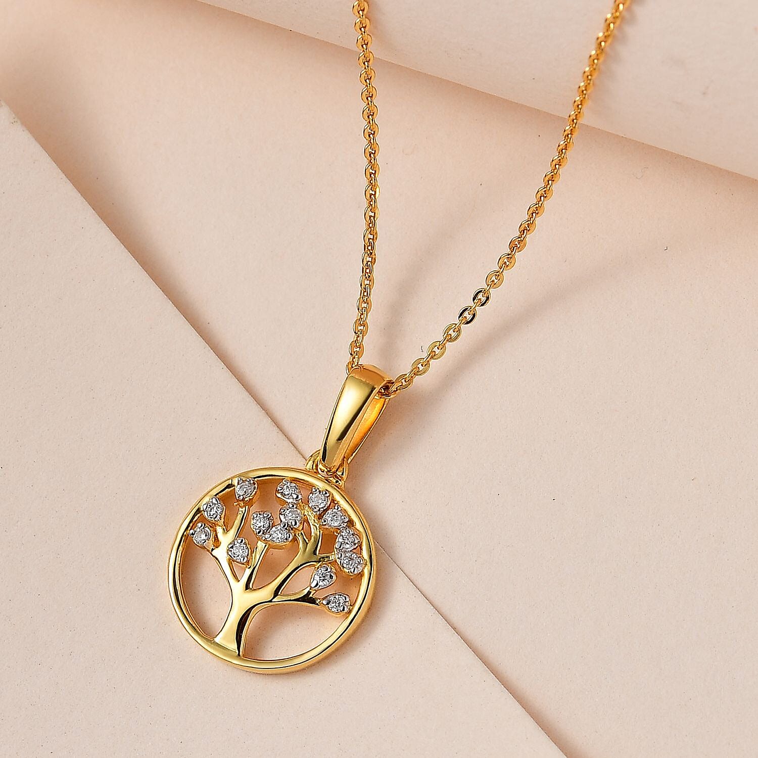Moissanite Pendant with Chain (Size-20) in 18K Yellow Gold Vermeil Plated Sterling Silver