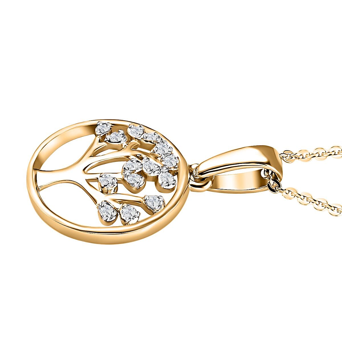 Moissanite Pendant with Chain (Size-20) in 18K Yellow Gold Vermeil Plated Sterling Silver