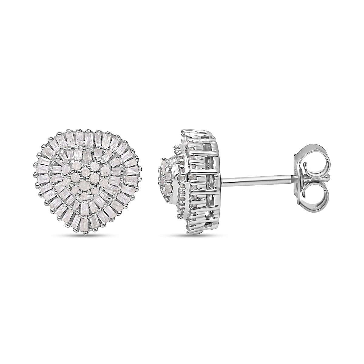 The Carat Club- 3 Piece Set - Diamond Ring, Earrings, Pendant with Chain (Size 20) in Platinum Overlay Sterling Silver 1.00 Ct