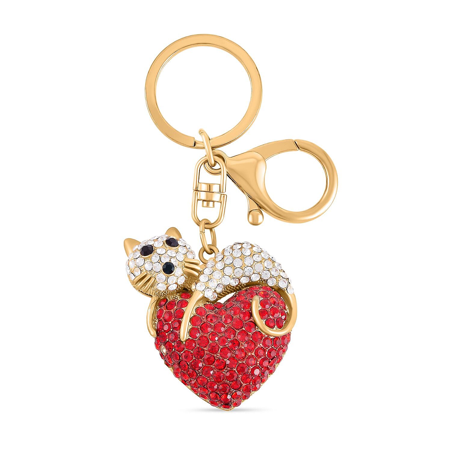 Set of 2 - Black and Multi Colour Austrian Crystal Keychain in Yellow Gold Tone