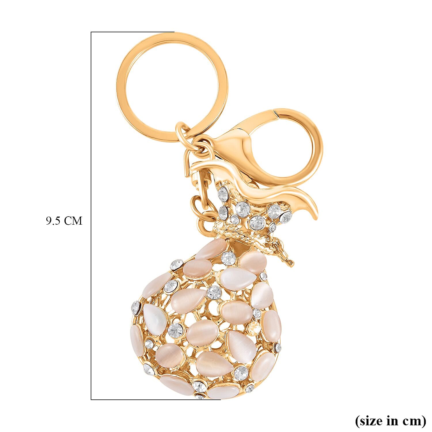 Set of 2 - Created White Cats Eye, Black & White Austrian Crystal Vas & Cat Keychain In Yellow Gold Tone